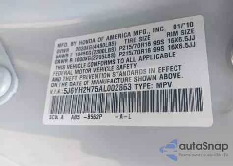2010 Honda Element Ex from USA, damaged, VIN 5J6YH2H75AL002863